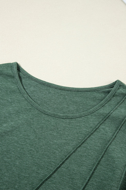 Asymmetric Exposed Seam Detail Drop Shoulder Crew Neck Pullover Top